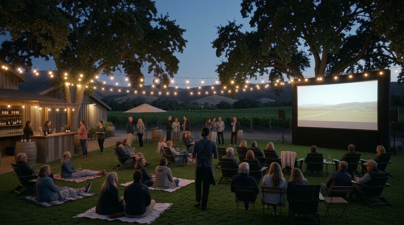 An outdoor night screening on a festival lawn